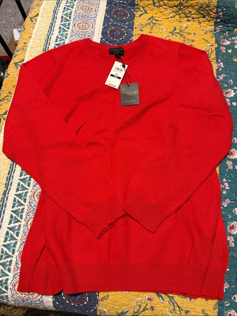 Charter Club Women’s 100% cashmere bright Red Crewneck Sweater